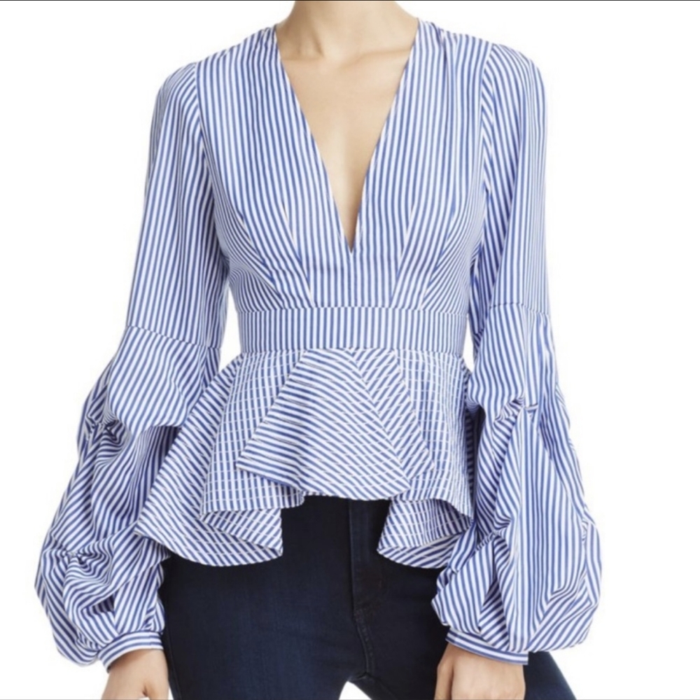 Alpha and Omega strip peplum top